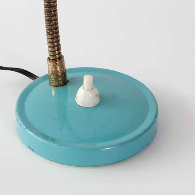 Mid-Century Italian Blue Cocotte Table Lamp with Brass Goose Neck, 1950s For Sale - Image 14 of 16