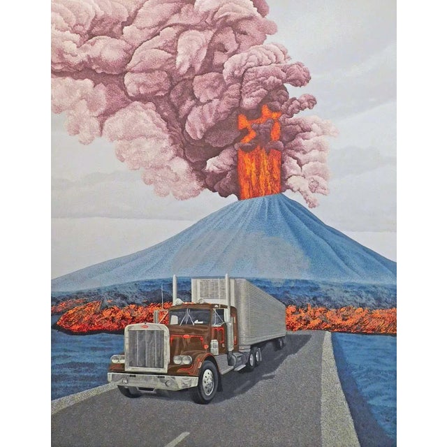 Impressionist Dallas John "Der Zorn Gottes" Hand Signed Art Serigraph 1980 Volcano & Truck For Sale - Image 3 of 4