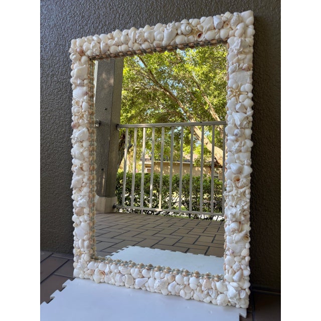 Large White Shell Mirror, 24x34 Coastal Wall Mirror, Handmade Natural Seashell Frame, Luxury Beach House Decor For Sale - Image 4 of 9
