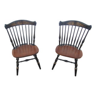 1980s Pair Hitchcock Chairs Farmhouse Black Signed Designer For Sale