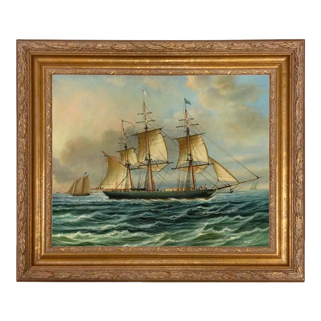 Baltimore Clipper Architect Framed Canvas Print in Ornate Antiqued Gold Frame For Sale