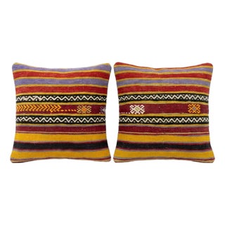 Hand Woven Kilim Pillow Cover 20'' X 20'' - Set of Two For Sale