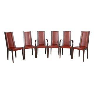 Dining Chairs in Leather and Wood from Roche Bobois, Set of 6 For Sale