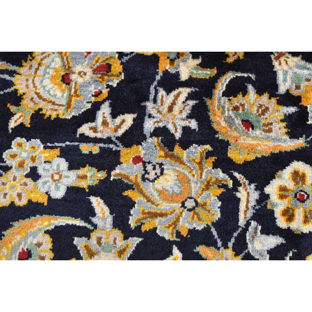 Blue Kashan Rug 10'1'' X 13'7'' Blue Wool Vintage Traditional Hand-Knotted Carpet For Sale - Image 8 of 12
