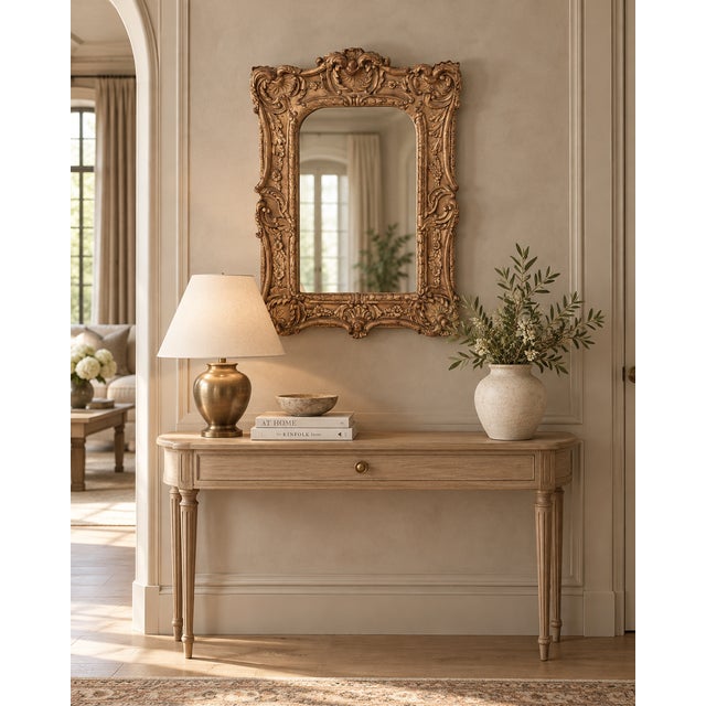Vintage Neoclassical Hand-Carved Gold Wooden Wall Mirror For Sale - Image 10 of 10