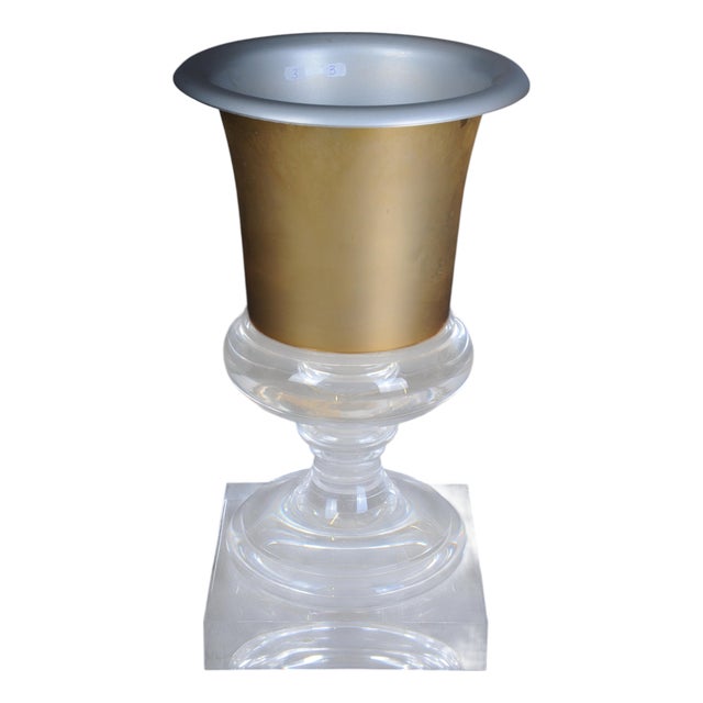 Hollywood Regency Style Acrylic Gold Goblet Vase For Sale