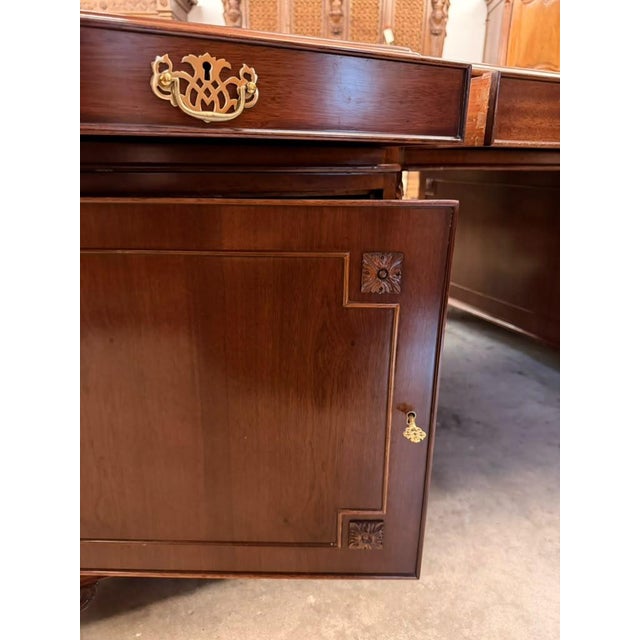 Mid 20th Century Mid-20th Century Chippendale Style Mahogany Partners Executive Desk With Embossed Leather Top, Circa 1950s For Sale - Image 5 of 18