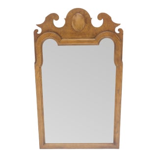 Baker Light Burl Walnut Queen Ann Style Decorative Wall Mirror MINT For Sale