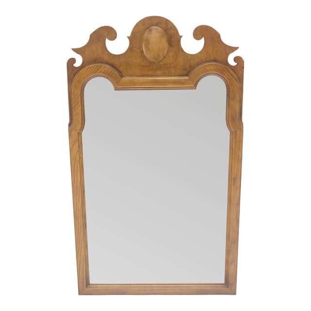 Baker Light Burl Walnut Queen Ann Style Decorative Wall Mirror MINT For Sale