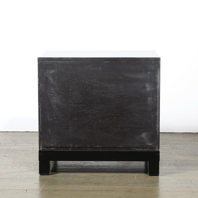 Mid-Century Modernist Rectilinear Nightstands in Black Lacquer With Greek Pulls For Sale - Image 11 of 11