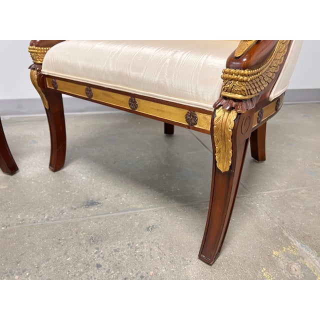 Maitland-Smith Bergère Lounge Chairs With Gilt Parcel Swan Heads - A Pair For Sale - Image 10 of 14