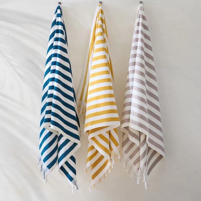 Kassatex Cannes Striped Beach Towel with Fringe, Orange/White For Sale - Image 4 of 5