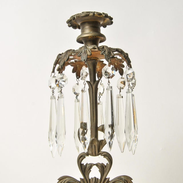 Metal Antique Brass Spaniel Dog Candle Holders With Marble Base and Crystals For Sale - Image 7 of 16
