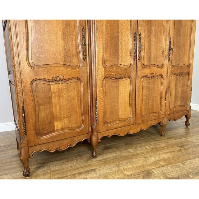 Vintage French Louis XVI Style Carved Oak 4-Door Wardrobe For Sale - Image 10 of 18