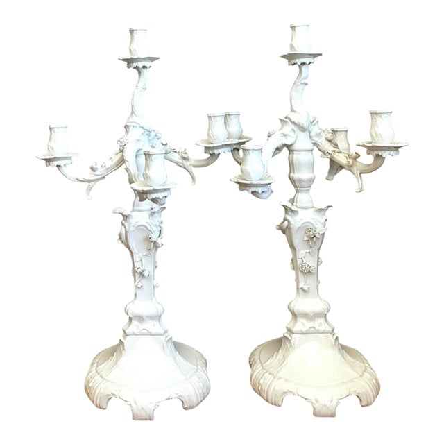 Vintage KPM Berlin Blanc De Chine White Porcelain Candelabras - Pair For Sale
