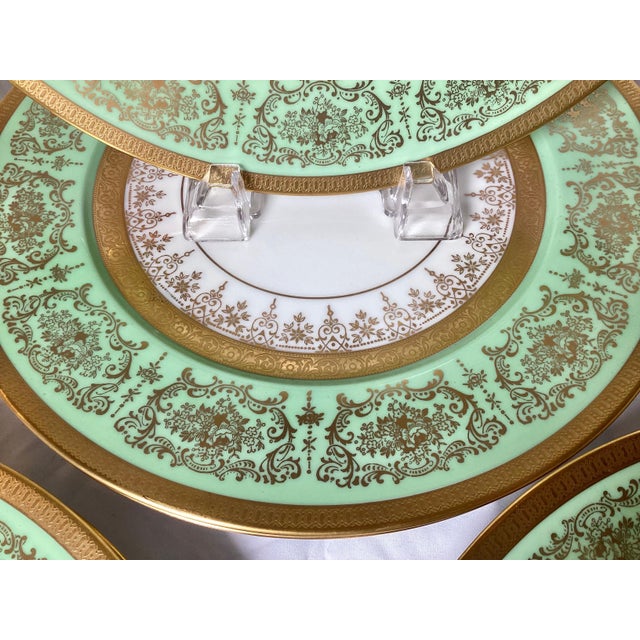 Mid 20th Century Apple Green and Gilt Service Plates - Set of 11 For Sale - Image 5 of 8