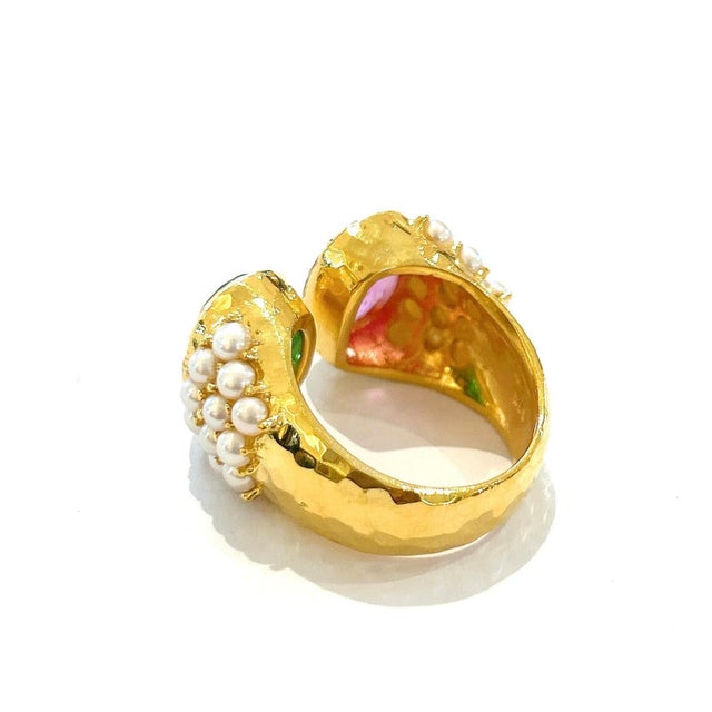 Bochic "Orient" Red Ruby & Green Tourmaline Ring Set 18K Yellow Gold & Silver For Sale - Image 4 of 18