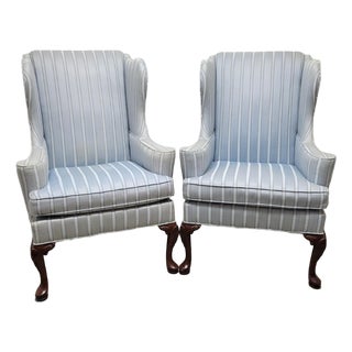 Pair of Hickory Chair Chippendale Style Wingback Lounge Chairs For Sale
