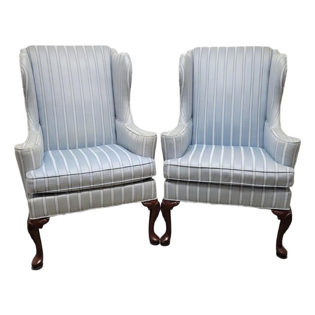 Pair of Hickory Chair Chippendale Style Wingback Lounge Chairs For Sale