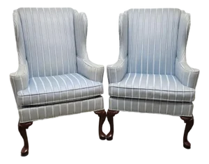 Pair of Hickory Chair Chippendale Style Wingback Lounge Chairs