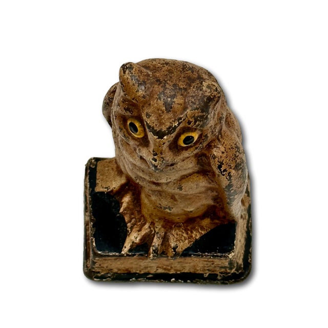 1920s Unusual Antique American Cast Iron Wise Old Owl Sitting on a Book Figurative Doorstop - Circa 1920s. For Sale - Image 5 of 18