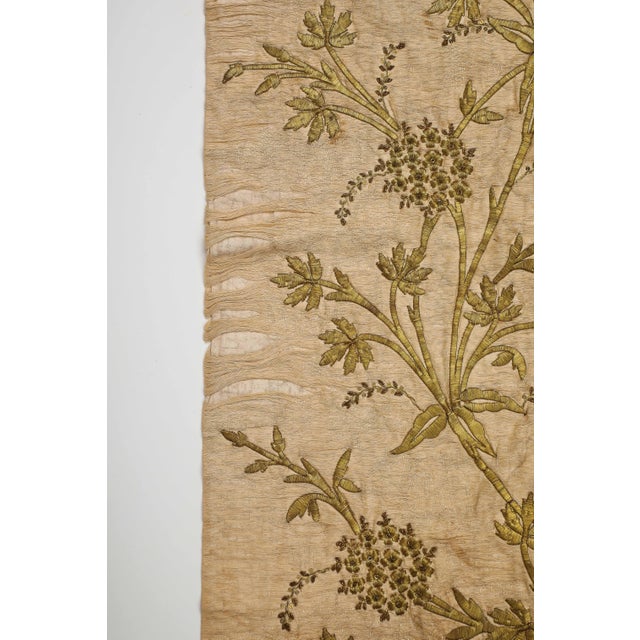 Goldenrod Vintage Embroidered Botanical Textile Panel With Metallic Thread For Sale - Image 8 of 14