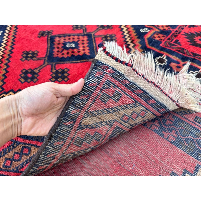 Turkmen Tribal Red Afghan Hand-Knotted Wool Runner - 5'1" X 13' For Sale - Image 11 of 11