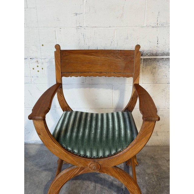 In Style of Henning Kjærnulf Brutalist Oak Kurul Armchair Danish Mid-Century Modern 1960s For Sale - Image 9 of 11