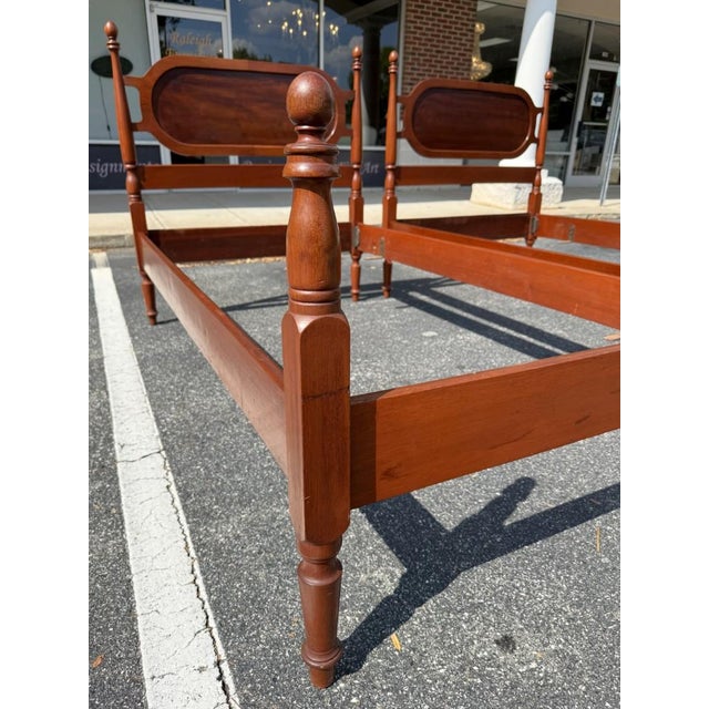 Wood Pair of Vintage Mahogany Twin Bed Frames With Oval Panel Headboards For Sale - Image 7 of 15