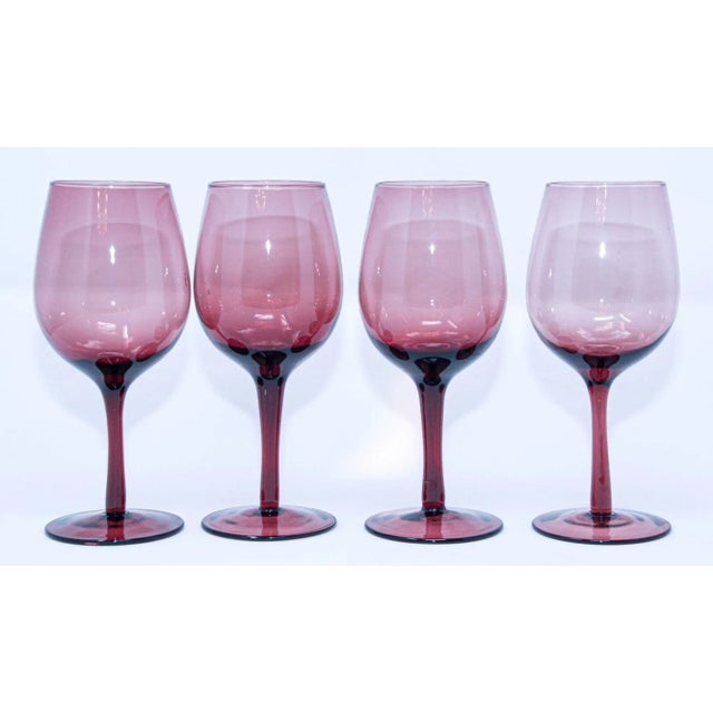 Vintage French Amethyst Purple Hand-Blown Wine Glasses, Set of 4, Circa 1980 For Sale - Image 13 of 13