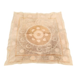 Antique Softly Faded Suzani Table Cloth For Sale