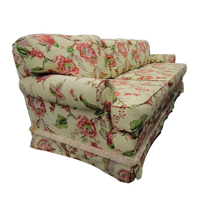 Floral Upholstered Sofa With Ottoman in Cyrus Clark Linen, 1997 For Sale - Image 4 of 11