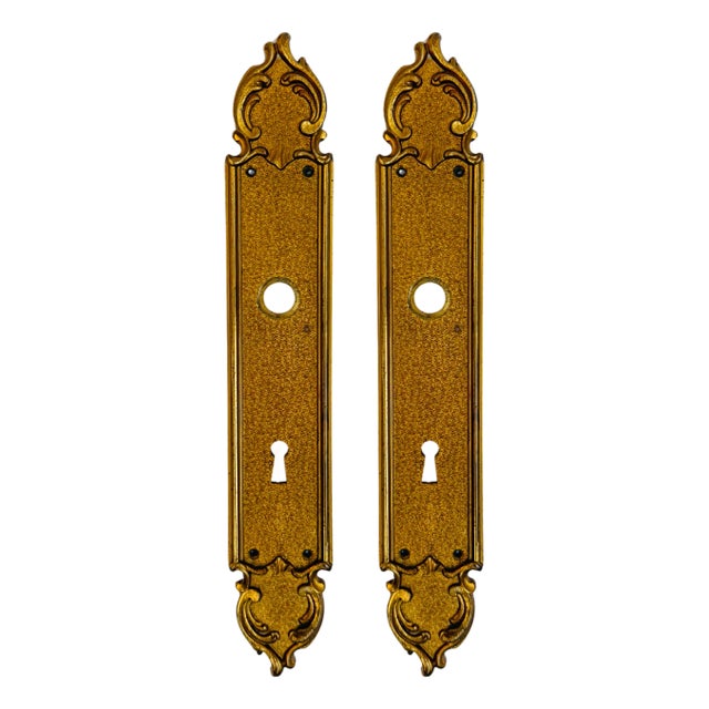French Parisian Louis XV Style Brass Door Backplates / Escutcheons - A Pair For Sale