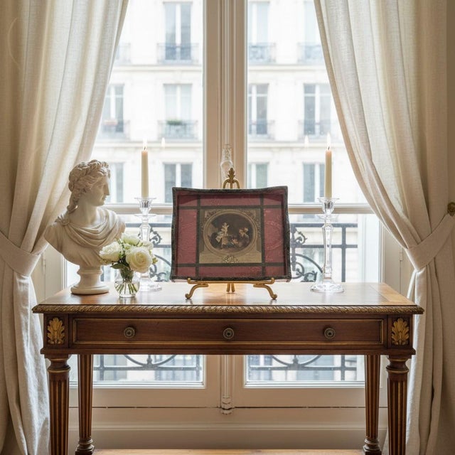 Late 19th Century Antique French Silk Serving Tray-Hand Colored Stipple Engraving-Fragonard-Vanity For Sale - Image 5 of 11
