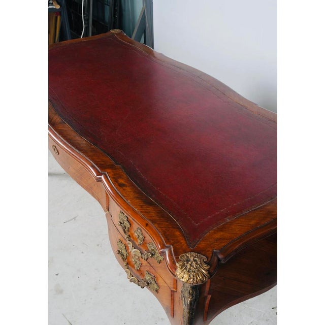 Mid 19th Century 19th-Century French Louis XV Kingwood Bureau Plat With Leather Top and Bronze Mounts For Sale - Image 5 of 11