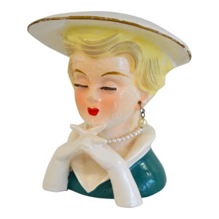 1958 Art Deco Rubens Original Japan Porcelain Lady Head Vase Vessel Planter For Sale