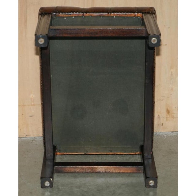 Vintage Brown Hand-Dyed Tufted Leather Chesterfield Ottomans, Set of 2 For Sale - Image 13 of 18