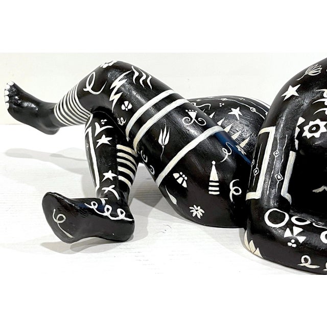 Modern Black & White Sculpture of a Reclining Tribal Tattooed African Queen For Sale - Image 9 of 12