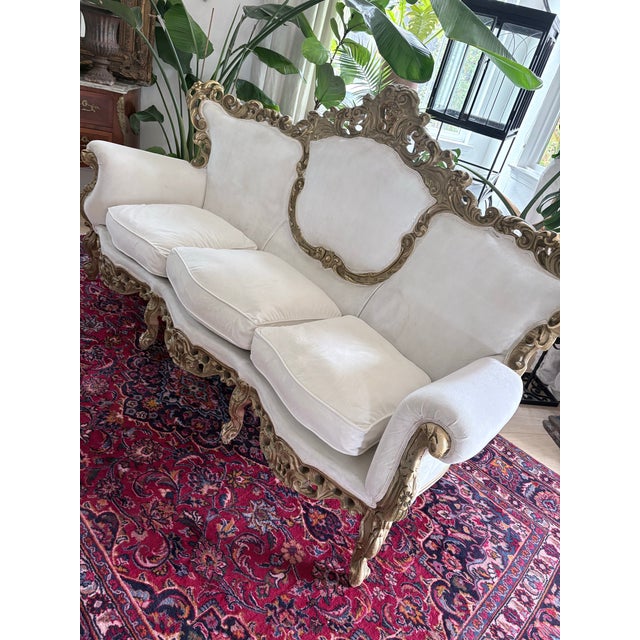 Ivory Late 20th Century Rococo Revival Louis XV Style Carved Sofa With Ivory Upholstery For Sale - Image 8 of 12