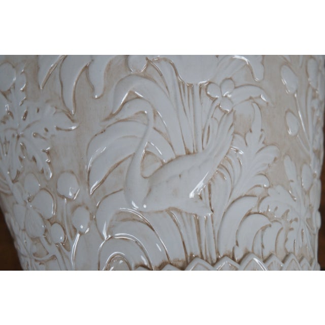 Ceramic 1972 Chapman Chinoiserie White Porcelain Floral Bird Relief Table Lamp For Sale - Image 7 of 12
