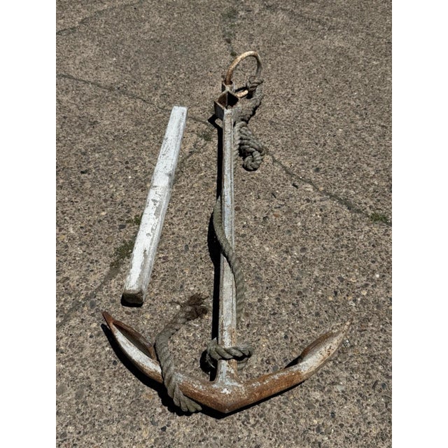 Antique English Victorian Maritime Cast Iron Large Boat Ship's Anchor and Rope For Sale - Image 17 of 18