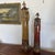 Striking pair of large-scale glazed ceramic figures modeled in the manner of traditional Chinese court officials or...