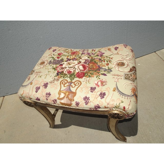 Vintage French Country Floral Vanity Bench W Silver Gilt Base #2 For Sale - Image 9 of 12