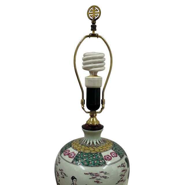 Chinese Mid-20th Century Vintage Chinese Hand-Painted Porcelain Vase Table Lamp For Sale - Image 3 of 18