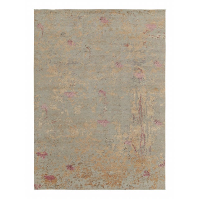 Textile Rug & Kilim’s Abstract Rug in Blue With Pink and Gold Textural Patterns For Sale - Image 7 of 7