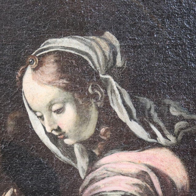 Madonna with Child and Angel, 17th Century, Oil Painting on Canvas, Framed For Sale - Image 12 of 18
