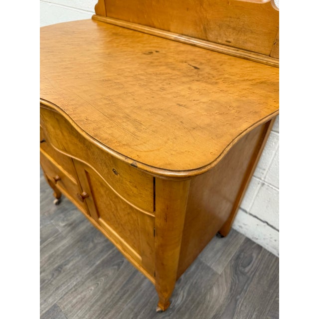 Victorian Antique Victorian or Edwardian Birdseye Maple Washstand Cabinet Commode Dry Sink For Sale - Image 3 of 12