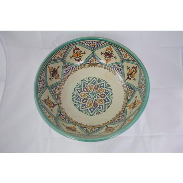 Cream Vintage Large Moroccan Pottery Bowl For Sale - Image 8 of 9