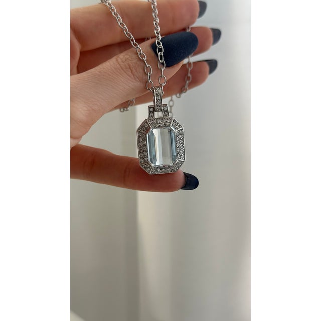 Metal Natural Aquamarine Diamond Necklace 14k Gold 10.45 TCW Certified For Sale - Image 7 of 18