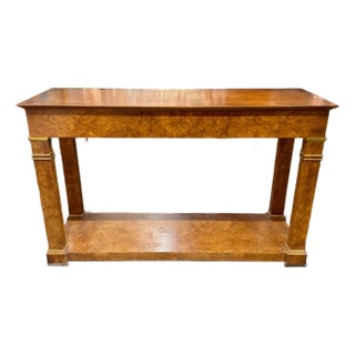 Vintage Burr Elm Baker Furniture Empire Style Console For Sale